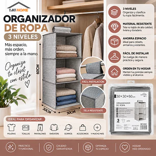 ORGANIZADOR DE ROPA 60CM 3 COMPARTIMIENTOS