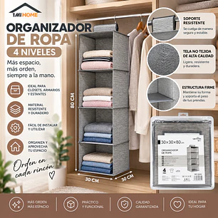 ORGANIZADOR DE ROPA 80CM 4 COMPARTIMIENTOS
