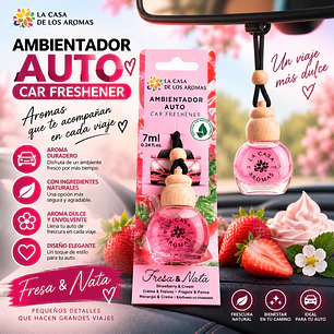 AMBIENTADOR COLGADO PARA AUTO FRESA Y NATA 7ML LA CASA DE LOS AROMAS