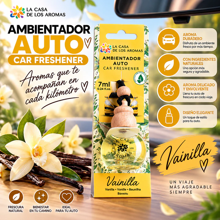 AMBIENTADOR COLGADO PARA AUTO VAINILLA 7ML LA CASA DE LOS AROMAS 1