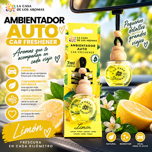 AMBIENTADOR COLGADO PARA AUTO LIMON 7ML LA CASA DE LOS AROMAS