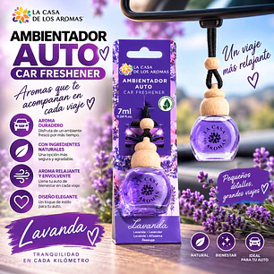 AMBIENTADOR COLGADO PARA AUTO LAVANDA 7ML LA CASA DE LOS AROMAS
