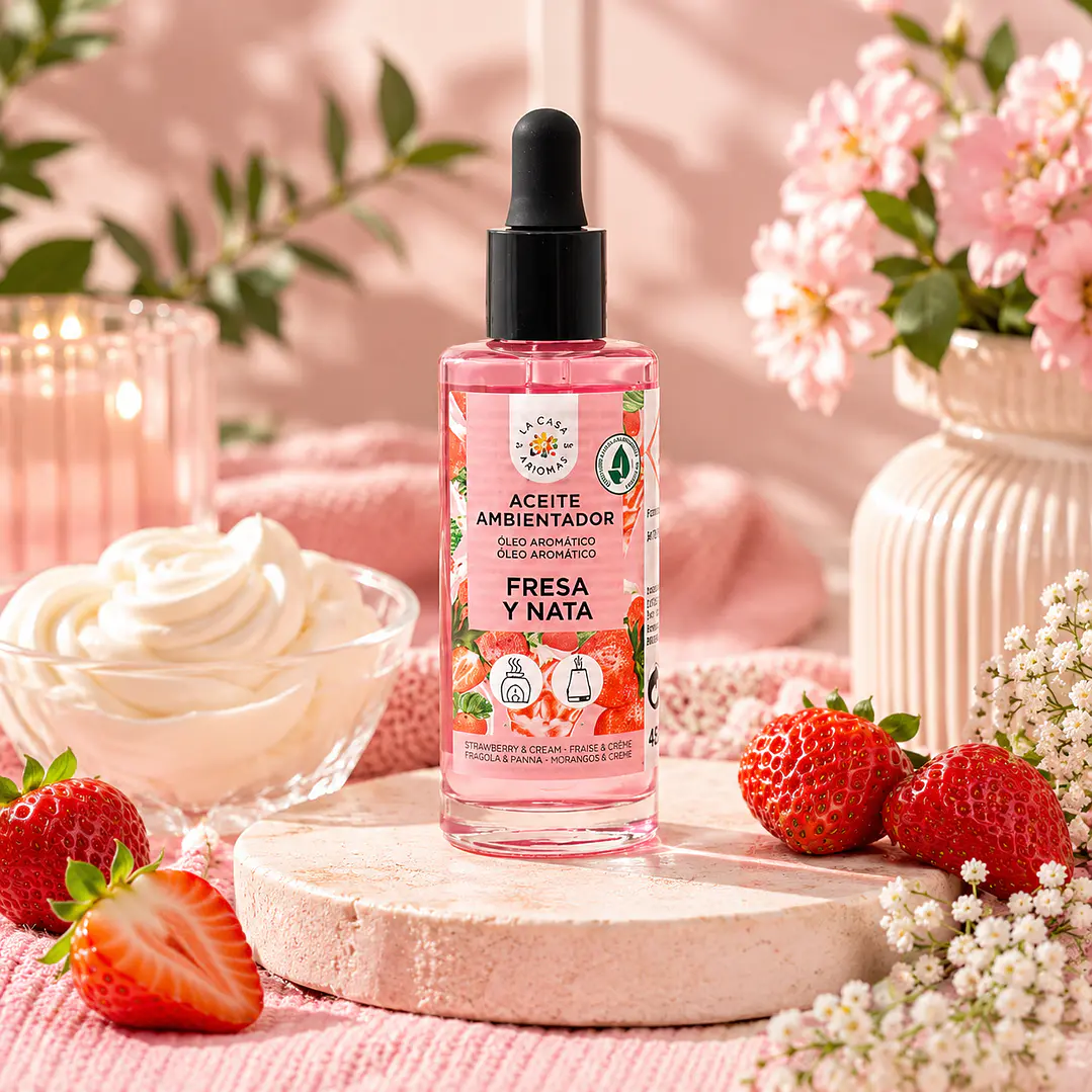 ACEITE ESENCIAL FRESA Y NATA 48ML, AMBIENTADOR 1