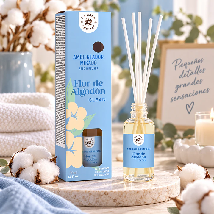 AMBIENTADOR MIKADO FLOR DE ALGODÓN 50ML CLEAN 1