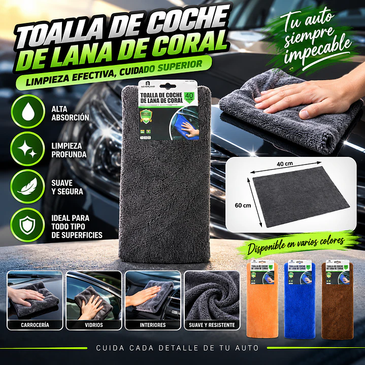 TOALLA DE COCHE GRUESA LANA DE CORAL 40X60CM 1