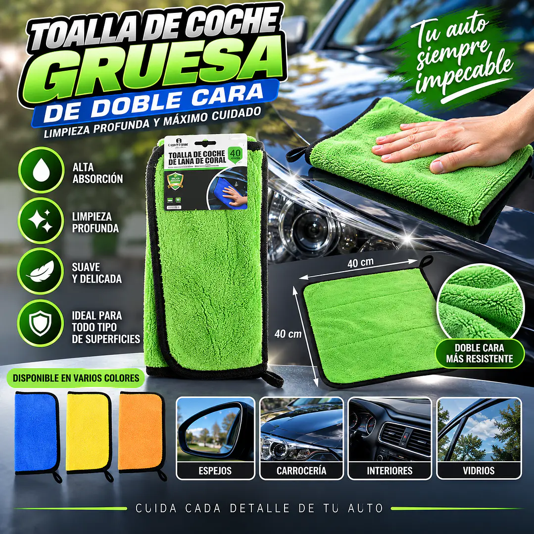 TOALLA DE COCHE GRUESA LANA DE CORAL 40X40CM 1