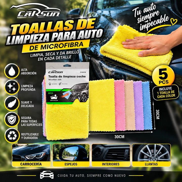 TOALLAS DE LIMPIEZA COCHE 5PCS 30 X 30CM 1