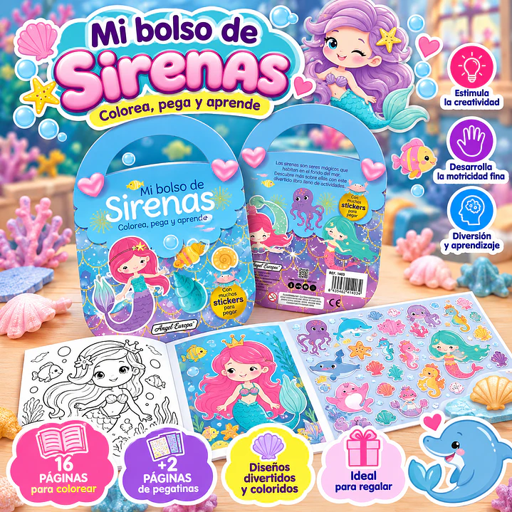 LIBRO MI BOLSO DE SIRENAS – COLOREA, PEGA Y APRENDE 1