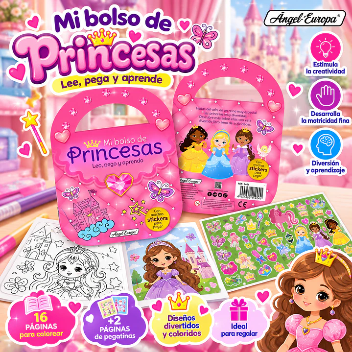 LIBRO MI BOLSO DE PRINCESAS – LEE, PEGA Y APRENDE 1