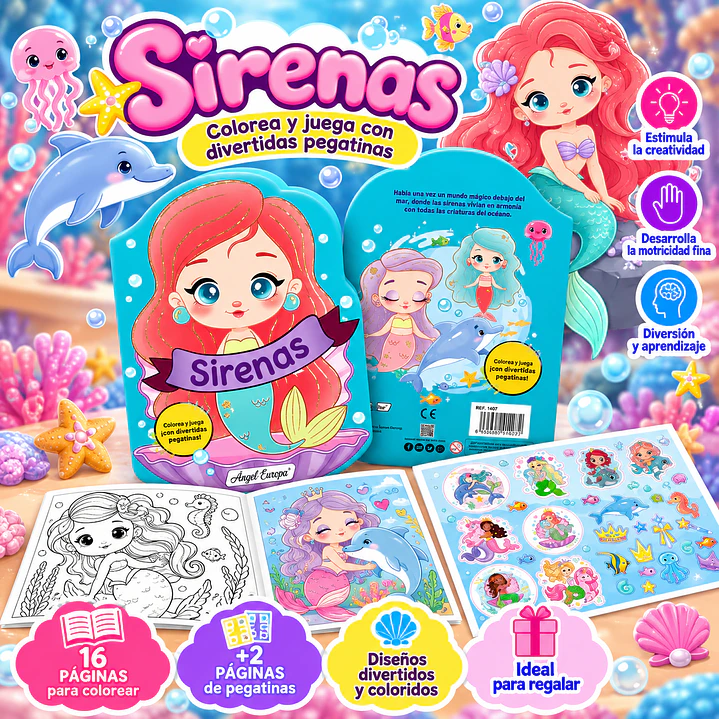 LIBRO SIRENAS – COLOREA Y JUEGA CON DIVERTIDAS PEGATINAS 1
