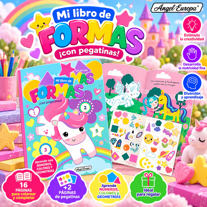 LIBRO DE FORMAS CON PEGATINAS – UNICORNIOS 1
