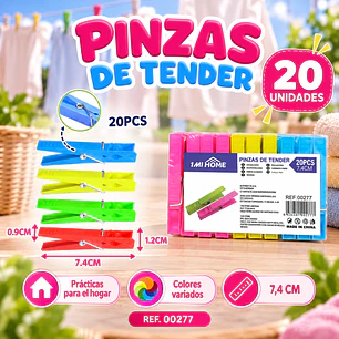 PINZAS DE TENDER DE PLASTICO 20PCS 