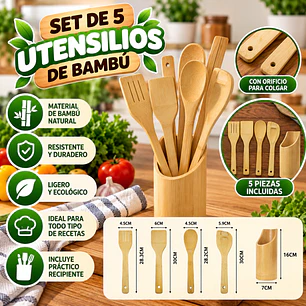 SET DE 4 PIEZAS DE UTENSILIOS DE COCINA DE BAMBÚ NATURAL