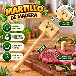 MARTILLO DE MADERA PARA ABLANDAR CARNES – 28 CM