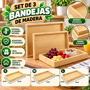 SET DE 3 BANDEJAS DE BAMBÚ NATURAL