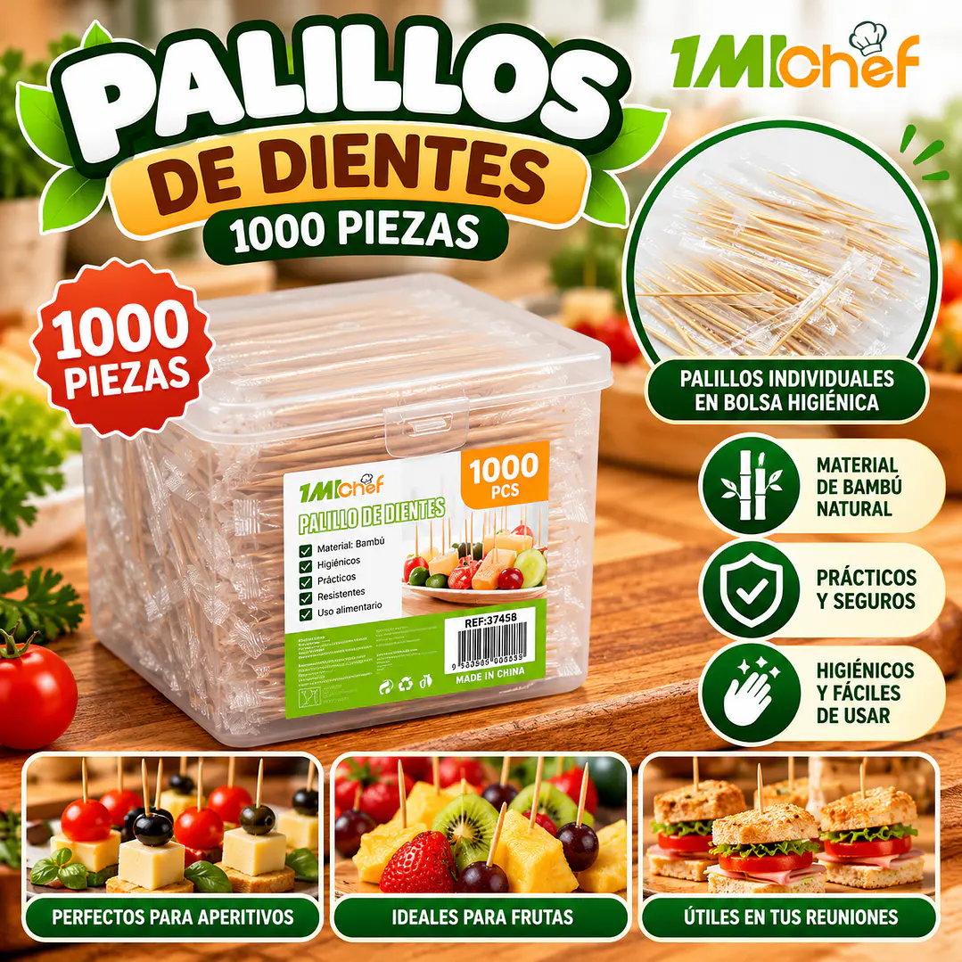 PALILLOS DE BAMBÚ INDIVIDUALMENTE ENVUELTOS – 1000 UNIDADES 1