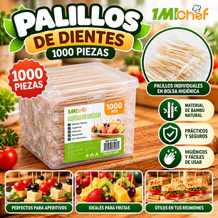 PALILLOS DE BAMBÚ INDIVIDUALMENTE ENVUELTOS – 1000 UNIDADES