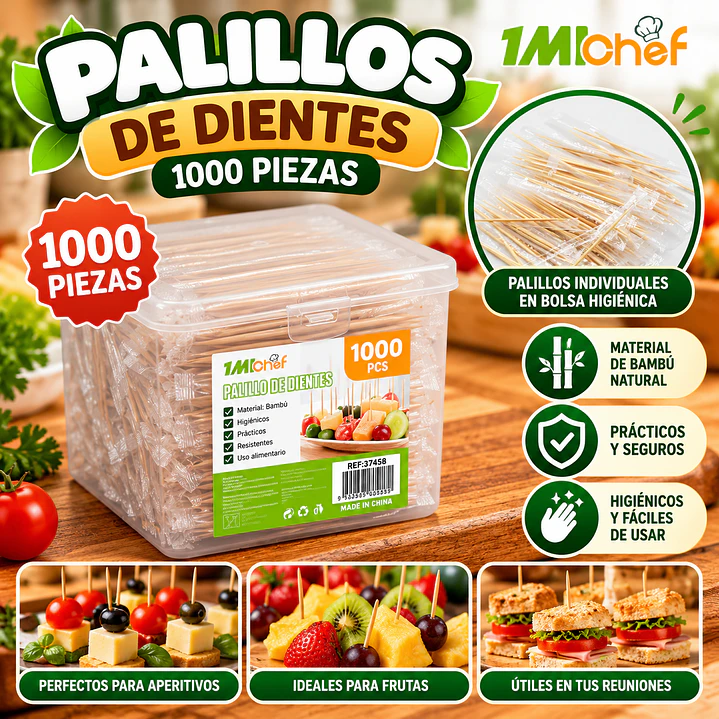 PALILLOS DE BAMBÚ INDIVIDUALMENTE ENVUELTOS – 1000 UNIDADES 1