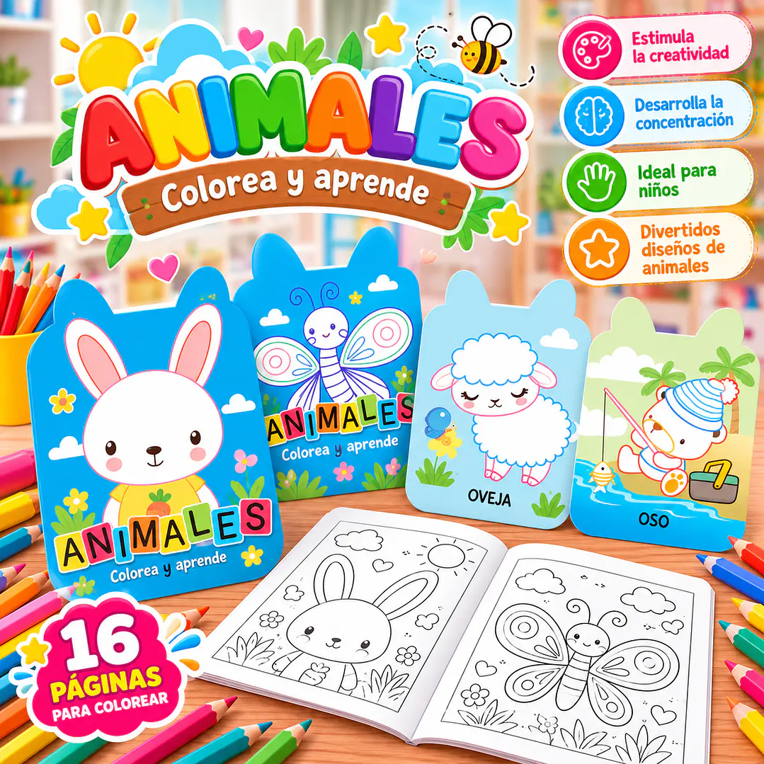 LIBRO PARA COLOREAR Y APRENDER – ANIMALES 1