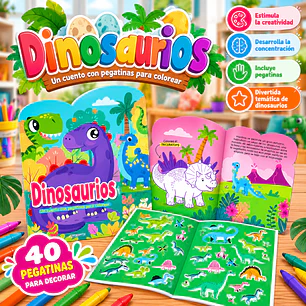 LIBRO PARA COLOREAR Y DECORAR CON PEGATINAS – DINOSAURIOS