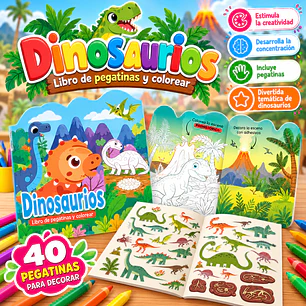LIBRO PARA COLOREAR Y DECORAR CON PEGATINAS – DINOSAURIOS