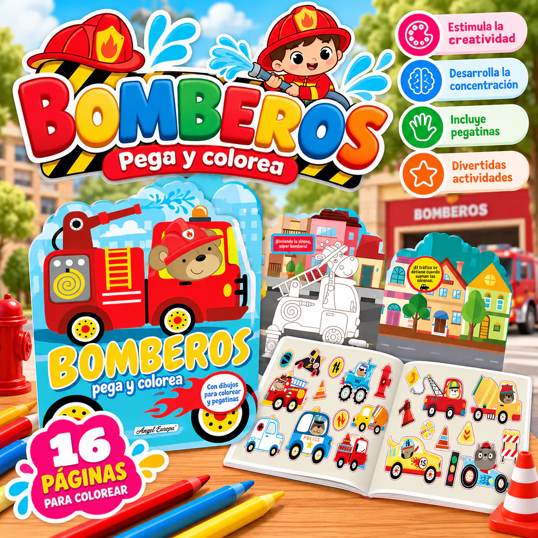 LIBRO DE ACTIVIDADES BOMBEROS – PEGA Y COLOREA 1
