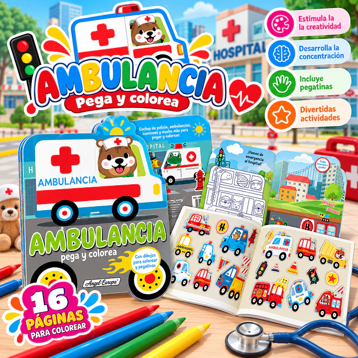 LIBRO DE ACTIVIDADES Y PEGATINAS – AMBULANCIA 1
