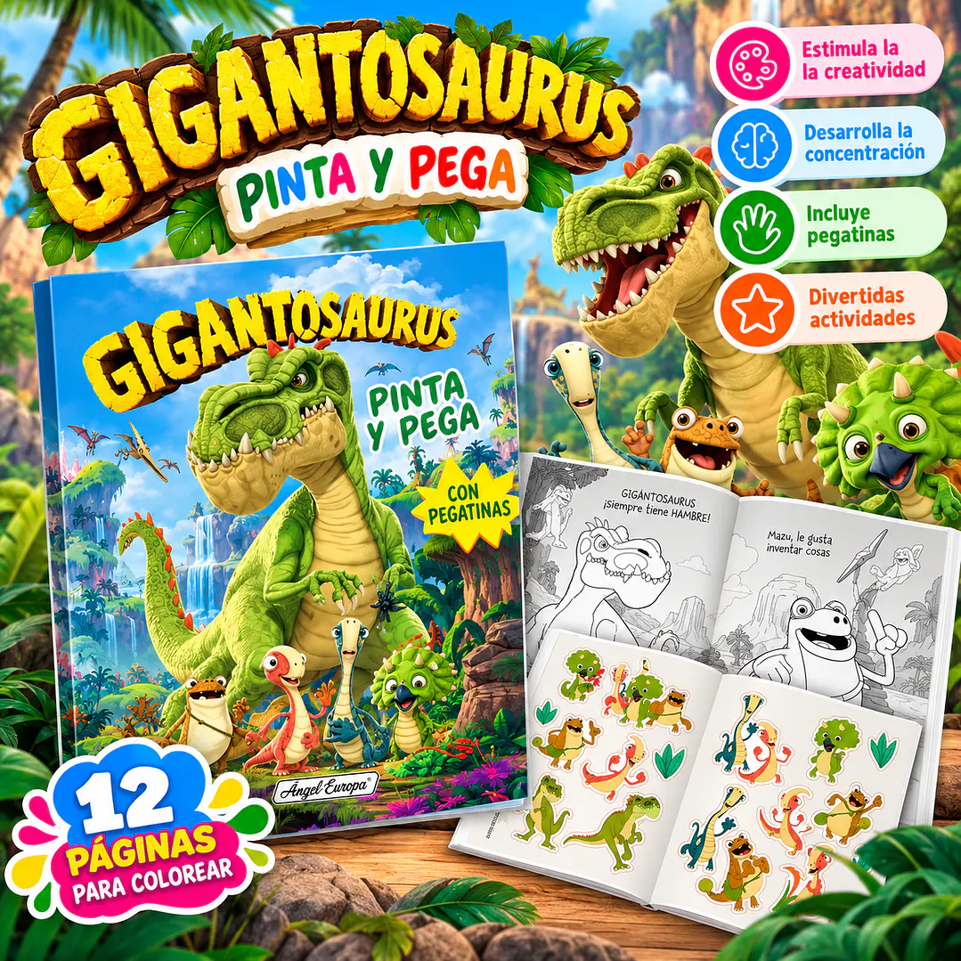 LIBRO GIGANTOSAURUS – PINTA Y PEGA 1