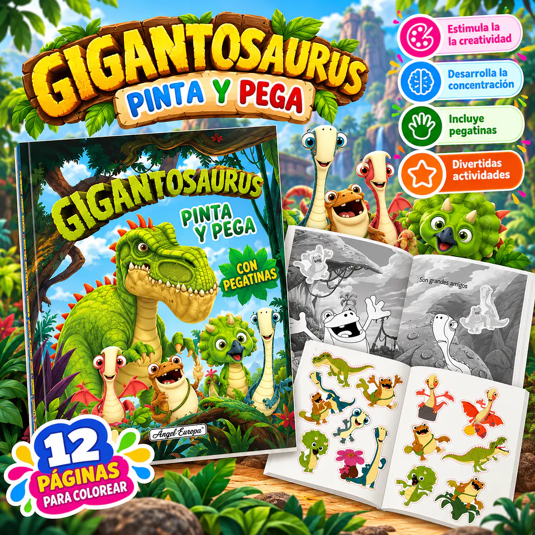 GIGANTOSAURUS – LIBRO PARA COLOREAR Y PEGAR 1