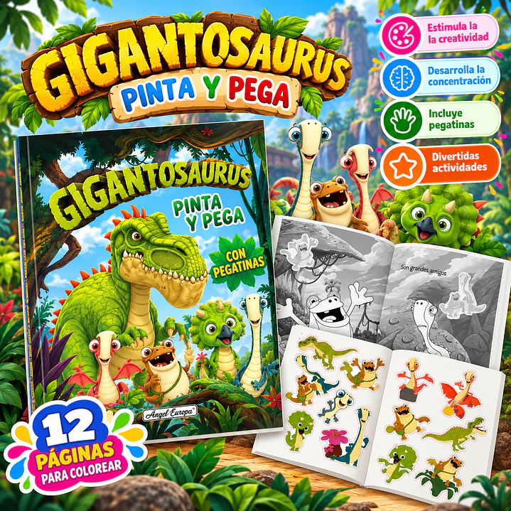 GIGANTOSAURUS – LIBRO PARA COLOREAR Y PEGAR 1
