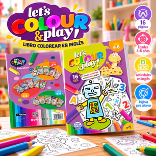 LIBRO PARA COLOREAR EN INGLÉS “LET’S COLOUR & PLAY!” – ROBOTS Y AVENTURAS