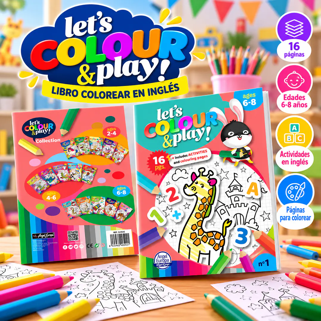 LIBRO PARA COLOREAR EN INGLÉS “LET’S COLOUR & PLAY!” – ANIMALES Y AVENTURAS 1