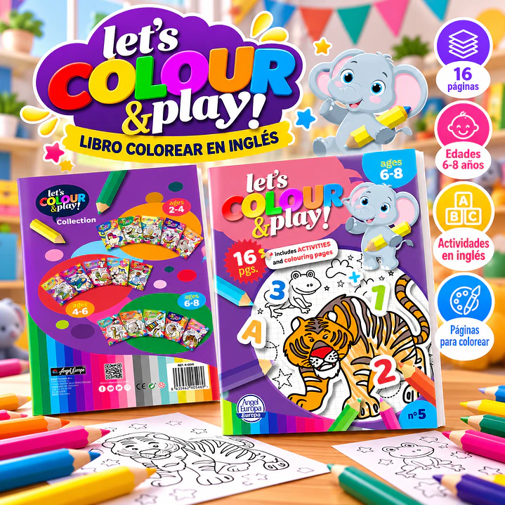 LIBRO PARA COLOREAR EN INGLÉS “LET’S COLOUR & PLAY!” – ANIMALES Y DIVERSIÓN 1