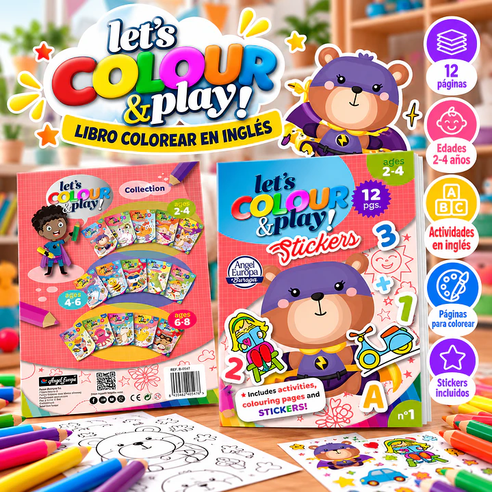 LIBRO PARA COLOREAR EN INGLÉS “LET’S COLOUR & PLAY! STICKERS” 1