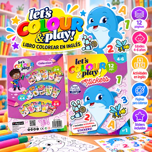 LIBRO PARA COLOREAR EN INGLÉS “LET’S COLOUR & PLAY! STICKERS” – DELFÍN