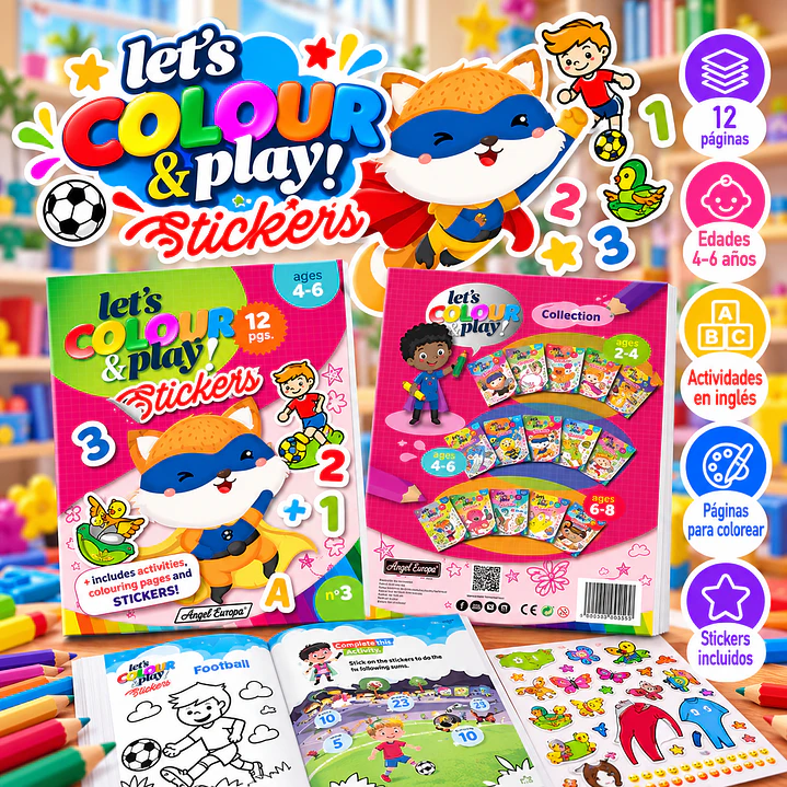 LIBRO PARA COLOREAR EN INGLÉS “LET’S COLOUR & PLAY! STICKERS” 1