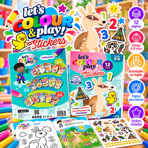 LIBRO PARA COLOREAR EN INGLÉS CON STICKERS LET'S COLOUR & PLAY