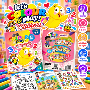 LIBRO PARA COLOREAR EN INGLÉS CON STICKERS LET'S COLOUR & PLAY