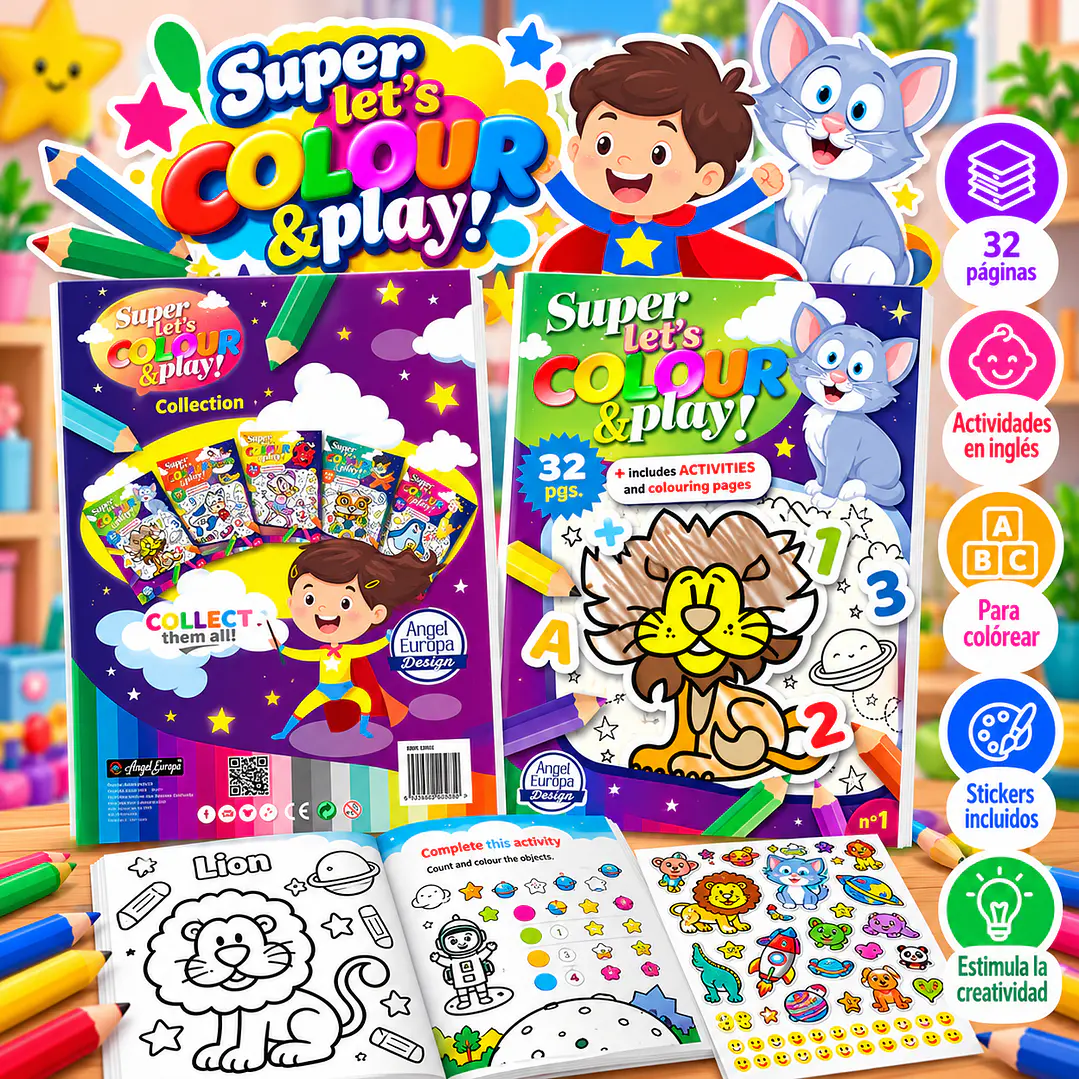 LIBRO PARA COLOREAR EN INGLÉS SUPER LET'S COLOUR & PLAY 1