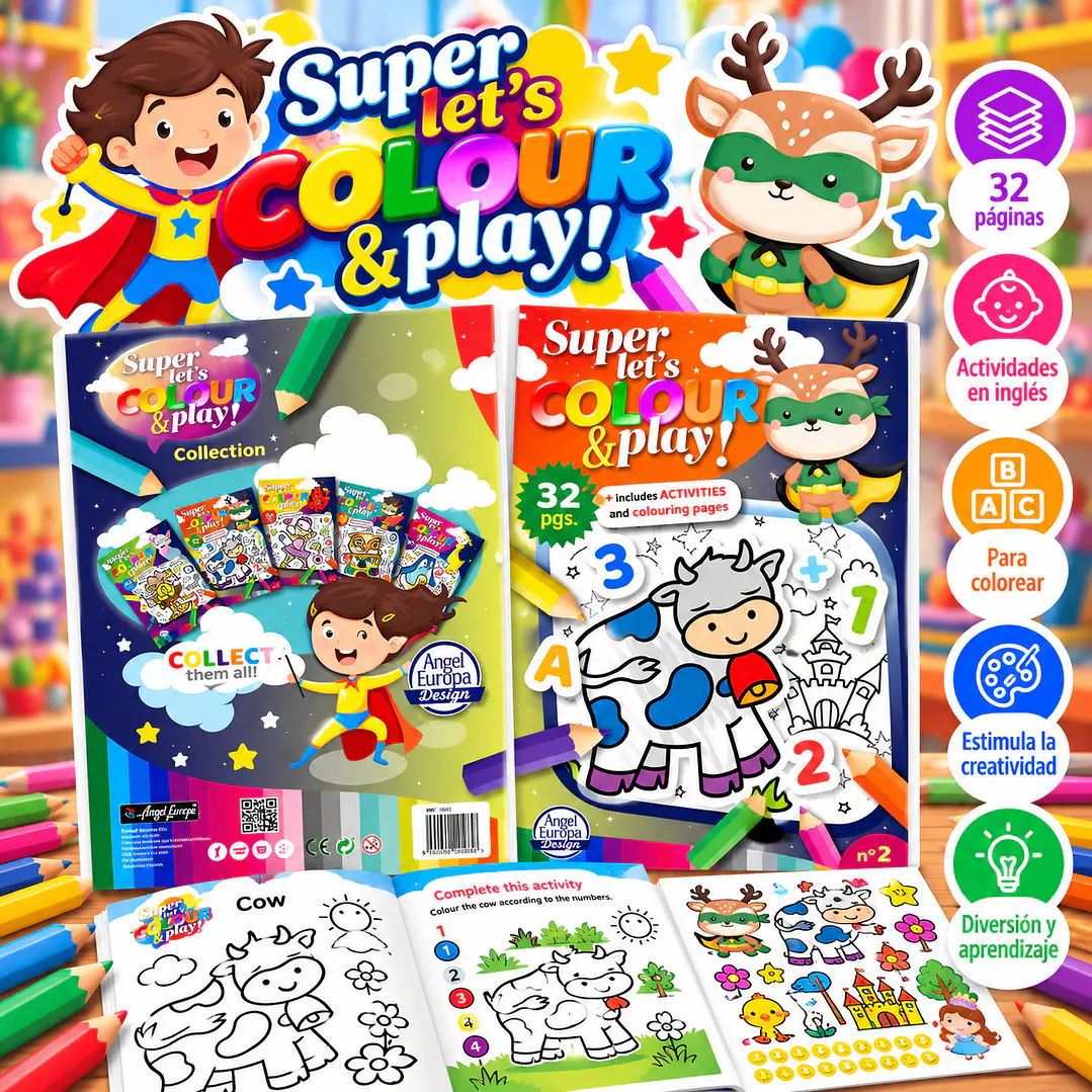 LIBRO PARA COLOREAR EN INGLÉS SUPER LET'S COLOUR & PLAY 1