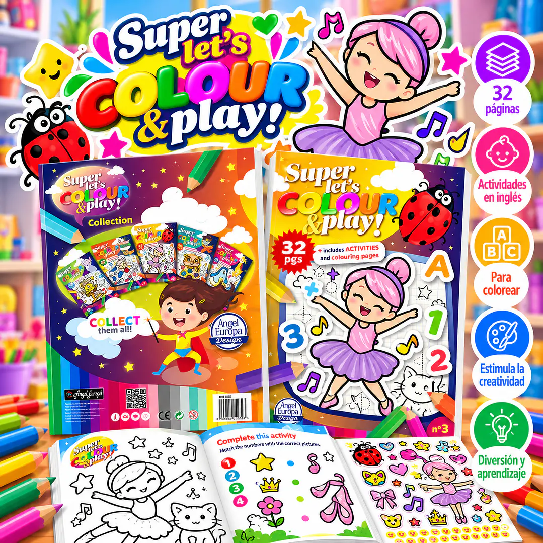 LIBRO PARA COLOREAR EN INGLÉS SUPER LET'S COLOUR & PLAY 1