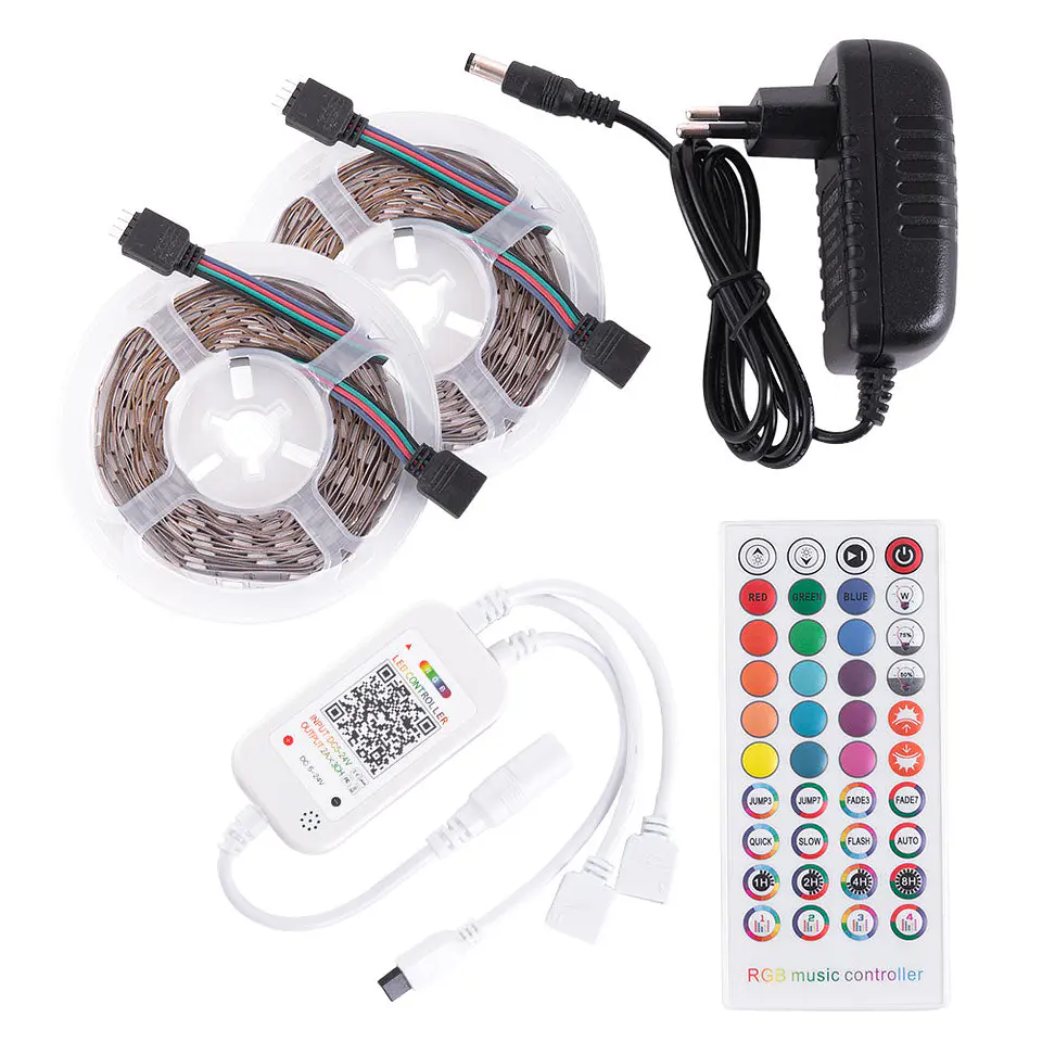 Kit de tira 72W 3.000Lm 300 LEDs 10 metros RGB Blister Transformer, controlador, controle Bluetooth IP20 40.000H [CA-KITRGB-10M] 1