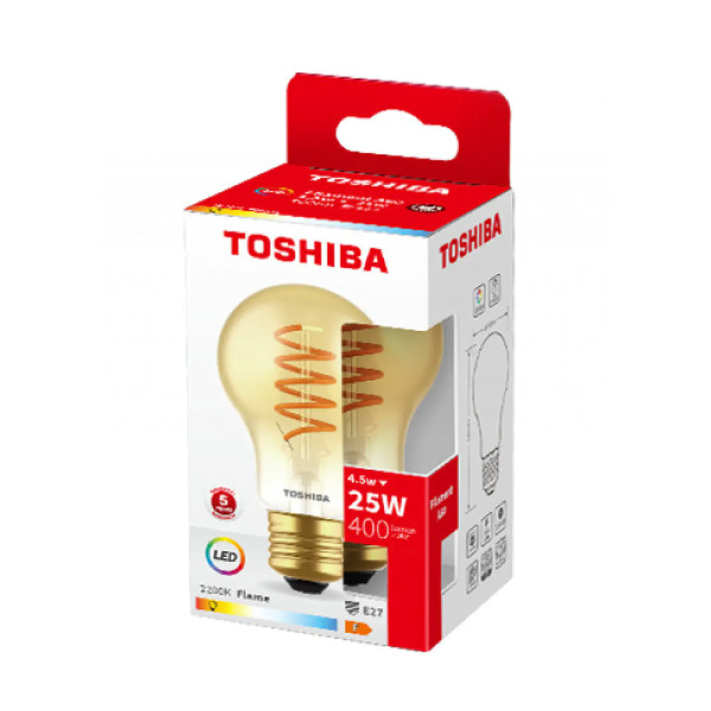 Lampada LED TOSHIBA E27 A60 4,5W 400Lm branco quente [TO-DELS-FBA44P5SAAF11] 2