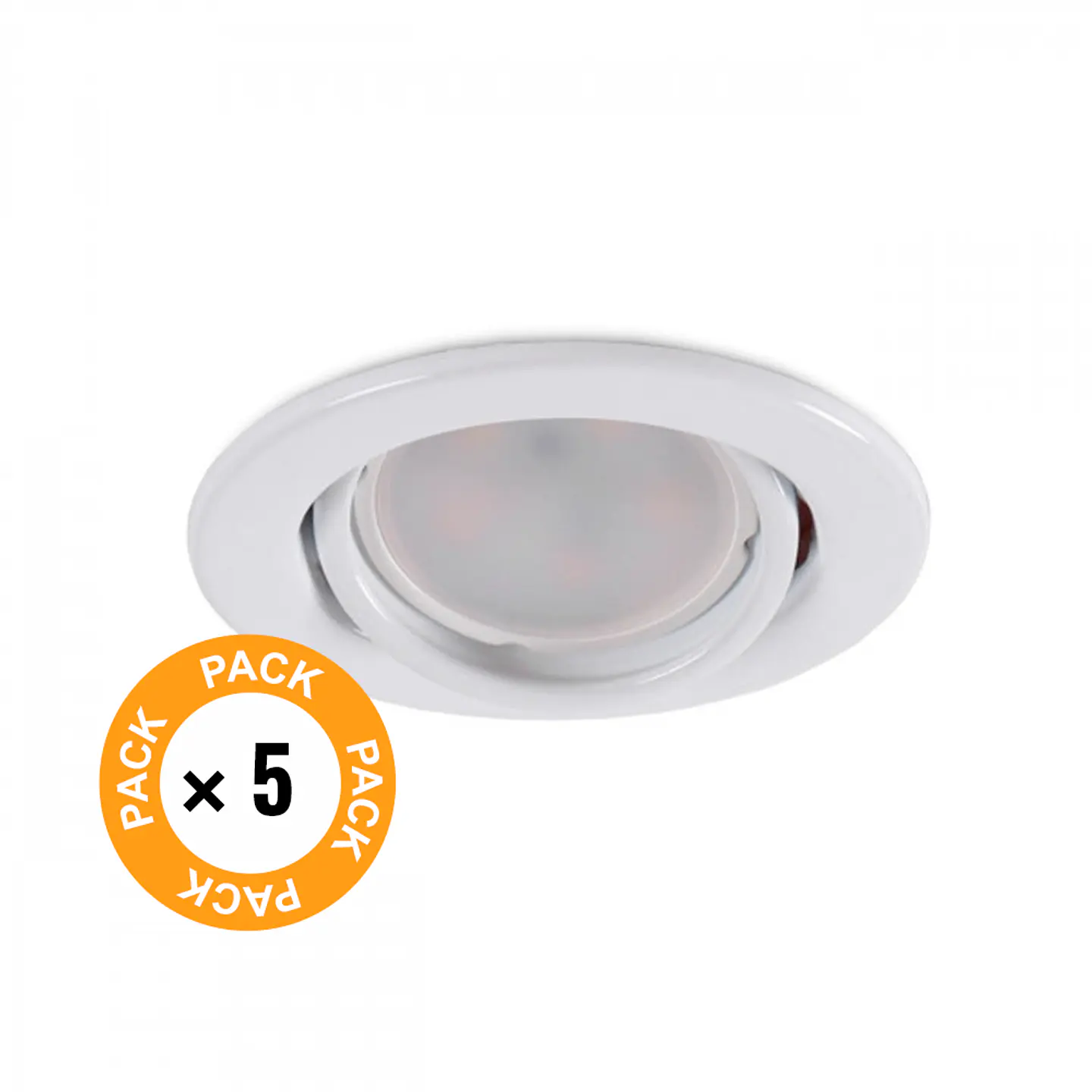 Pack de 5 LÃ¢mpadas LED GU10 6W 500Lm 6000ÂºK 40.000H - Anel Downlight Redondo InclinÃ¡vel 