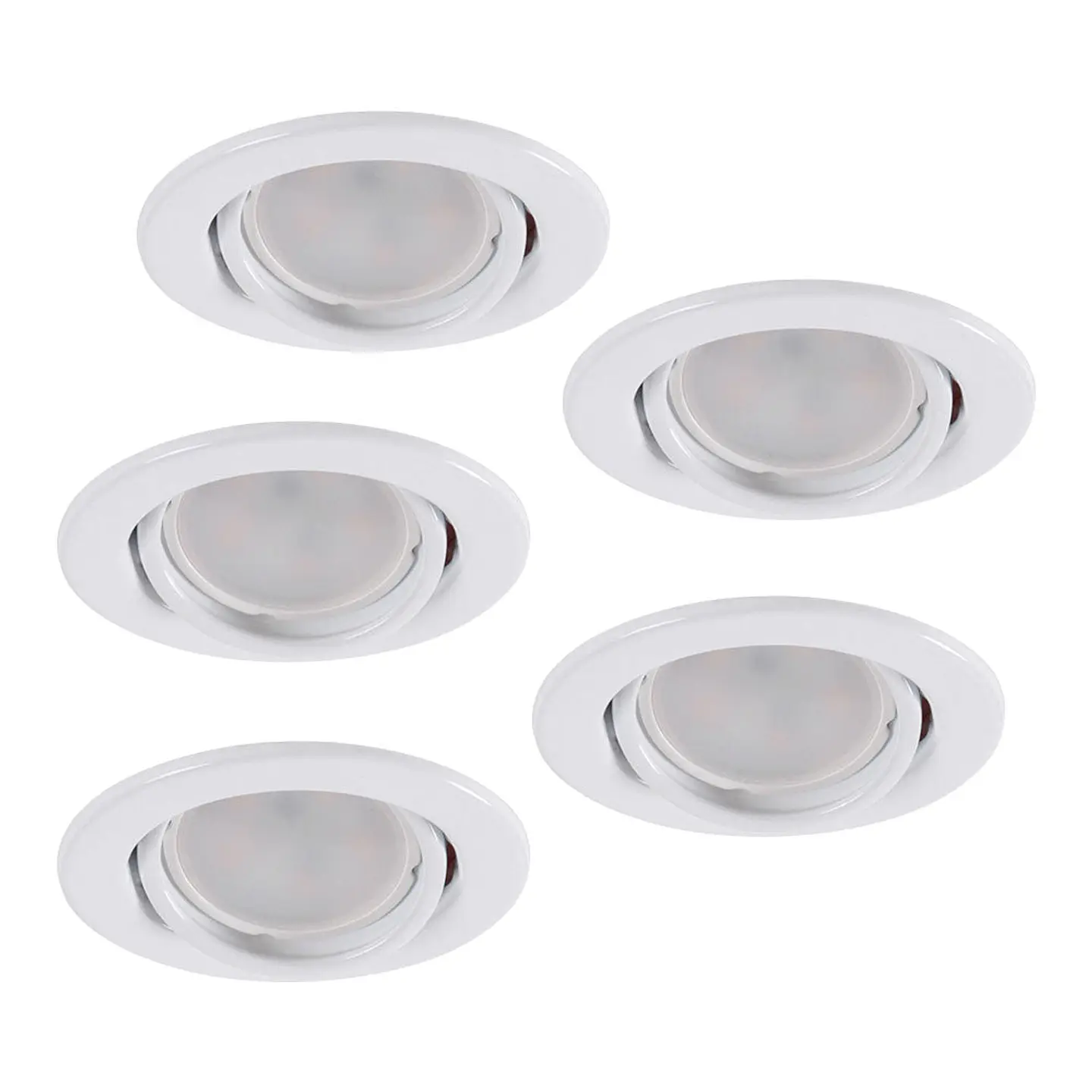 Pack de 5 LÃ¢mpadas LED GU10 6W 500Lm 6000ÂºK 40.000H - Anel Downlight Redondo InclinÃ¡vel 