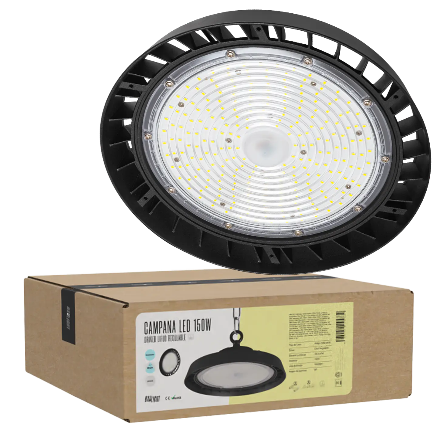 Campainha LED 150W (90W-120W-150W) 27000Lm Driver Lifud RegulÃ¡vel 1-10V Chip Philips CW 6000ÂºK 90Âº 1