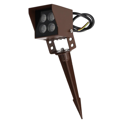 Refletor LED com estaca para jardim, 4W, IP65, 2700K, acabamento marrom.