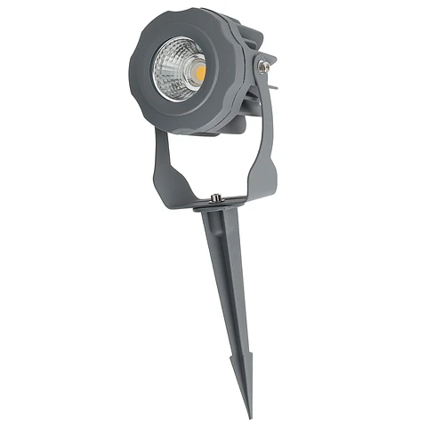 Refletor LED de 10W IP65 2700K com estaca para jardim, acabamento cinza