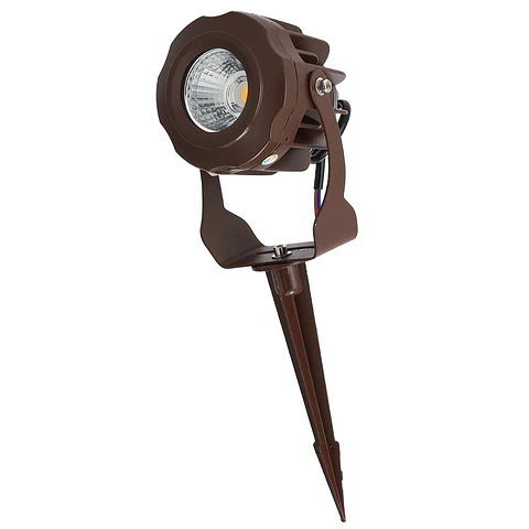 Refletor LED com estaca para jardim, 10W, IP65, 2700K, acabamento marrom.