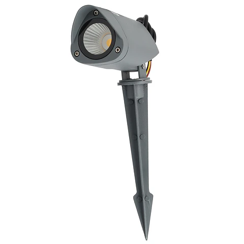 Refletor LED de 7W IP65 2700K com estaca para jardim, acabamento cinza